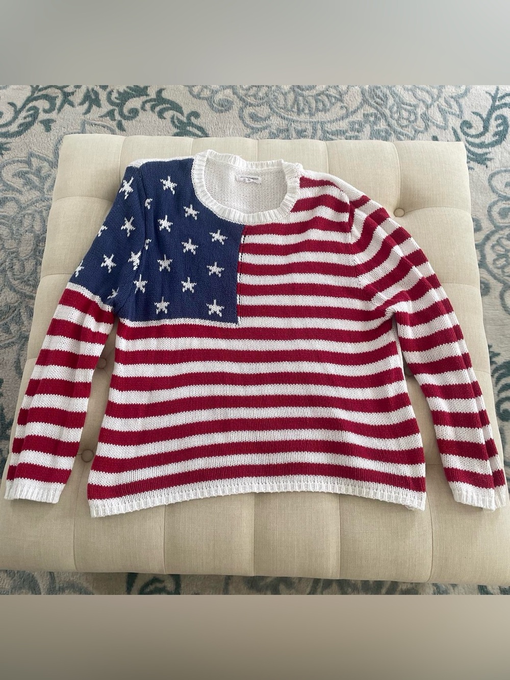 USA Flag Striped Crewneck Sweater - Red, White & Blue